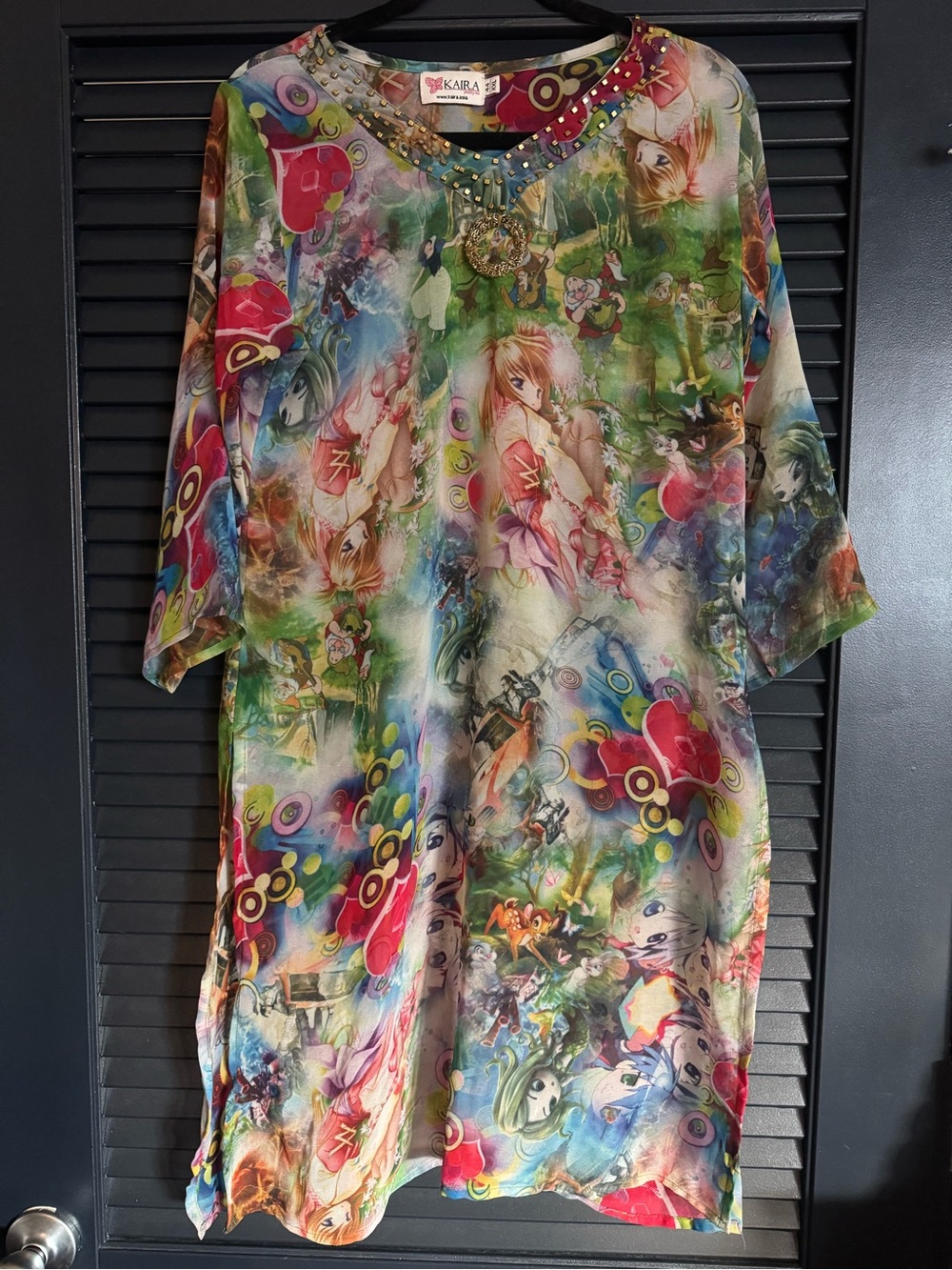 Kaira Character Collage High-Low Tunic Dress Size 44 XXL